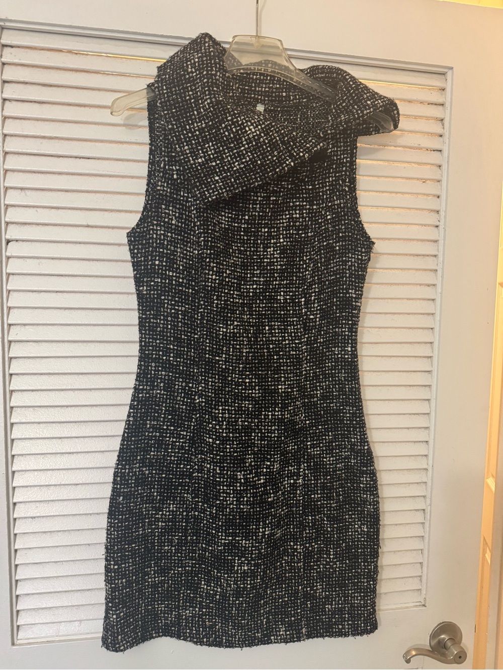 Scott Black & White Tweed Cowl Neck Mini Dress